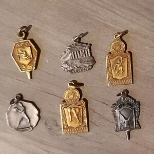 Vintage Mixed Lot of 6 Sports Sorority Charms Pendant Key Metals ~ Read Details
